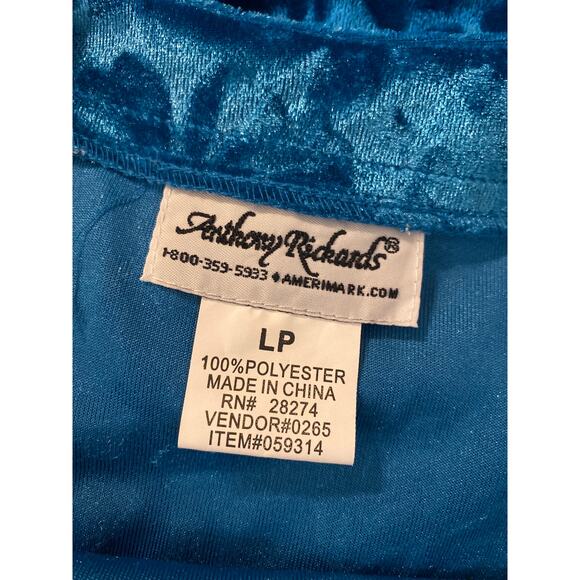 Anthony Richards Blue Velvet Textured Floral Top Long Sleeve Large Petite - Picture 5 of 6